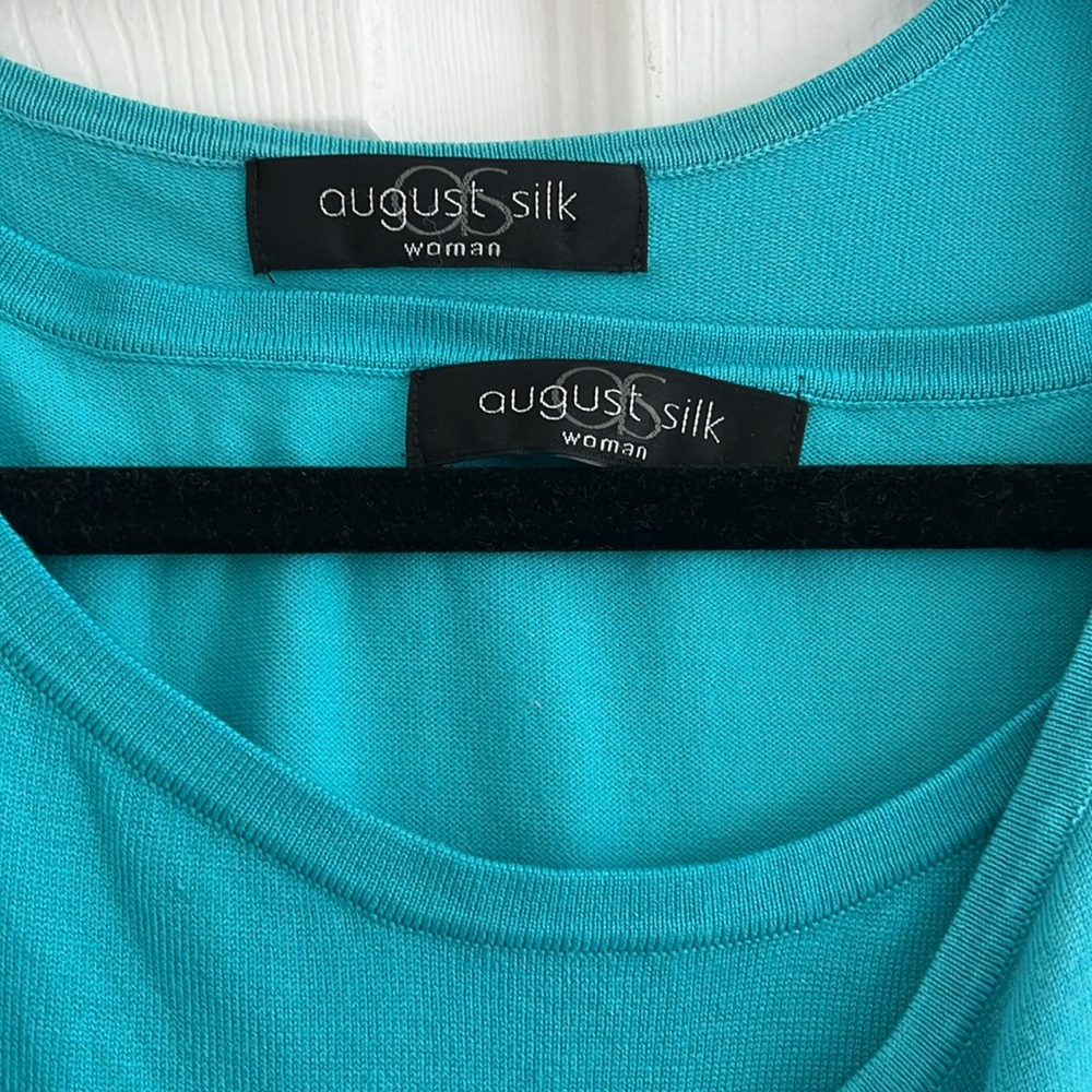 Like New August silk turquoise sleeveless silk tank and matching silk cardigan